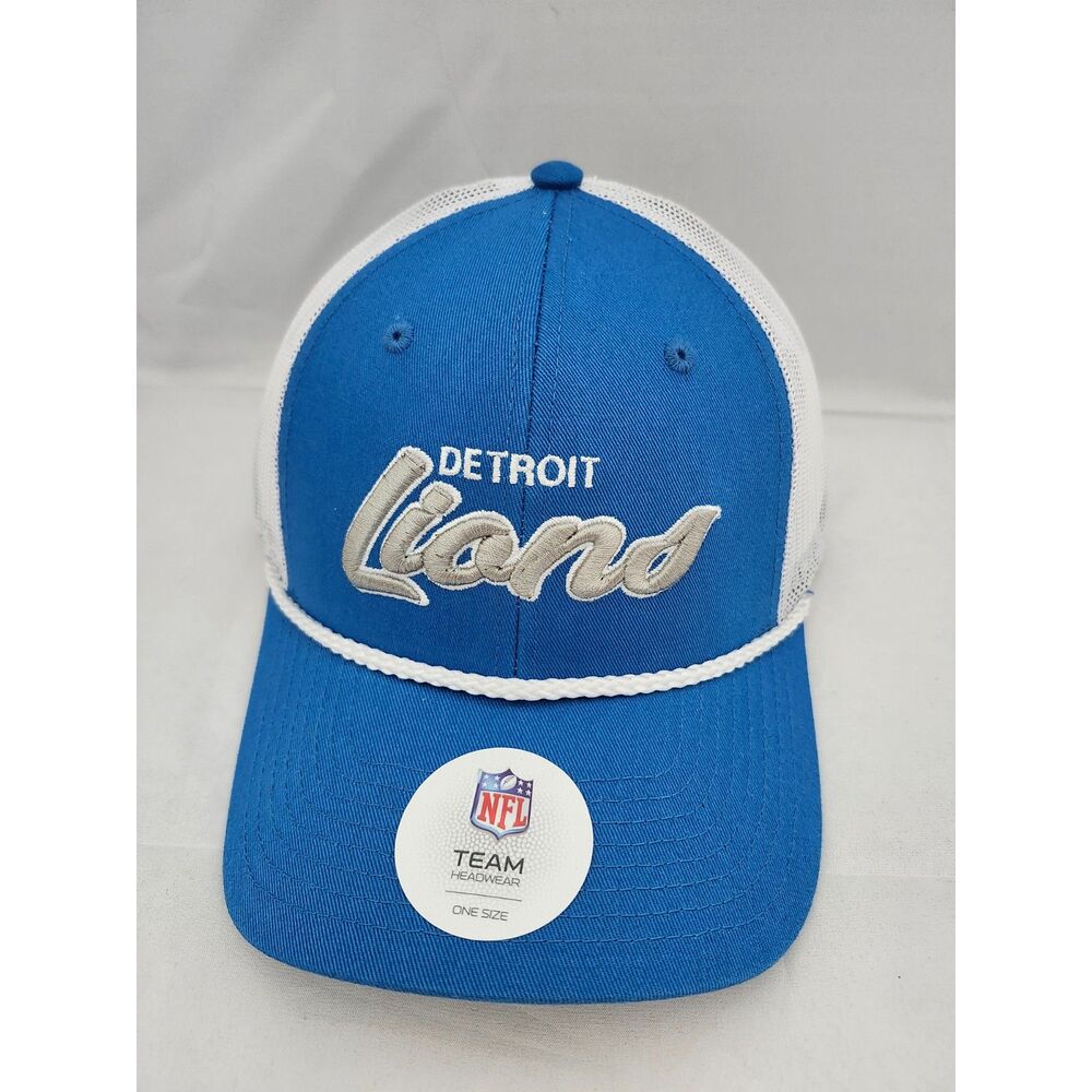 Detroit Lions Official NFL Team Hat Blue/White Mesh Trucker Cap with Rope Detail